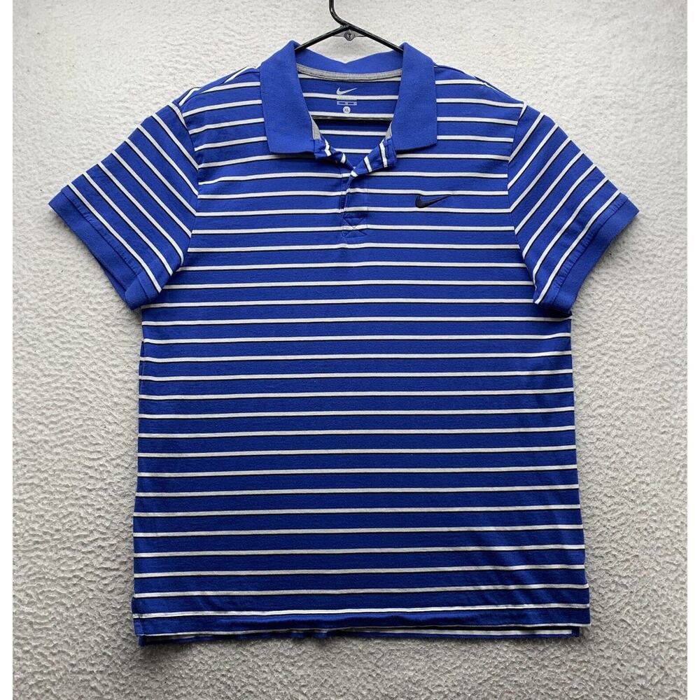 Nike Polo Shirt Mens XL X-Large Blue White Striped Golf Sports Preppy Casual